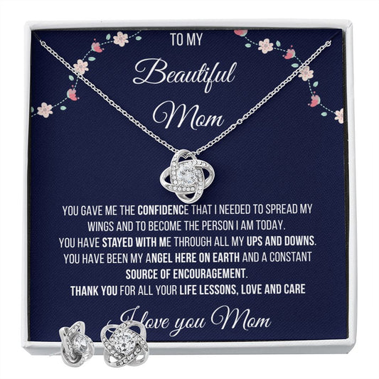 To My Beautiful Mom | Love Knot Earring and Necklace Set